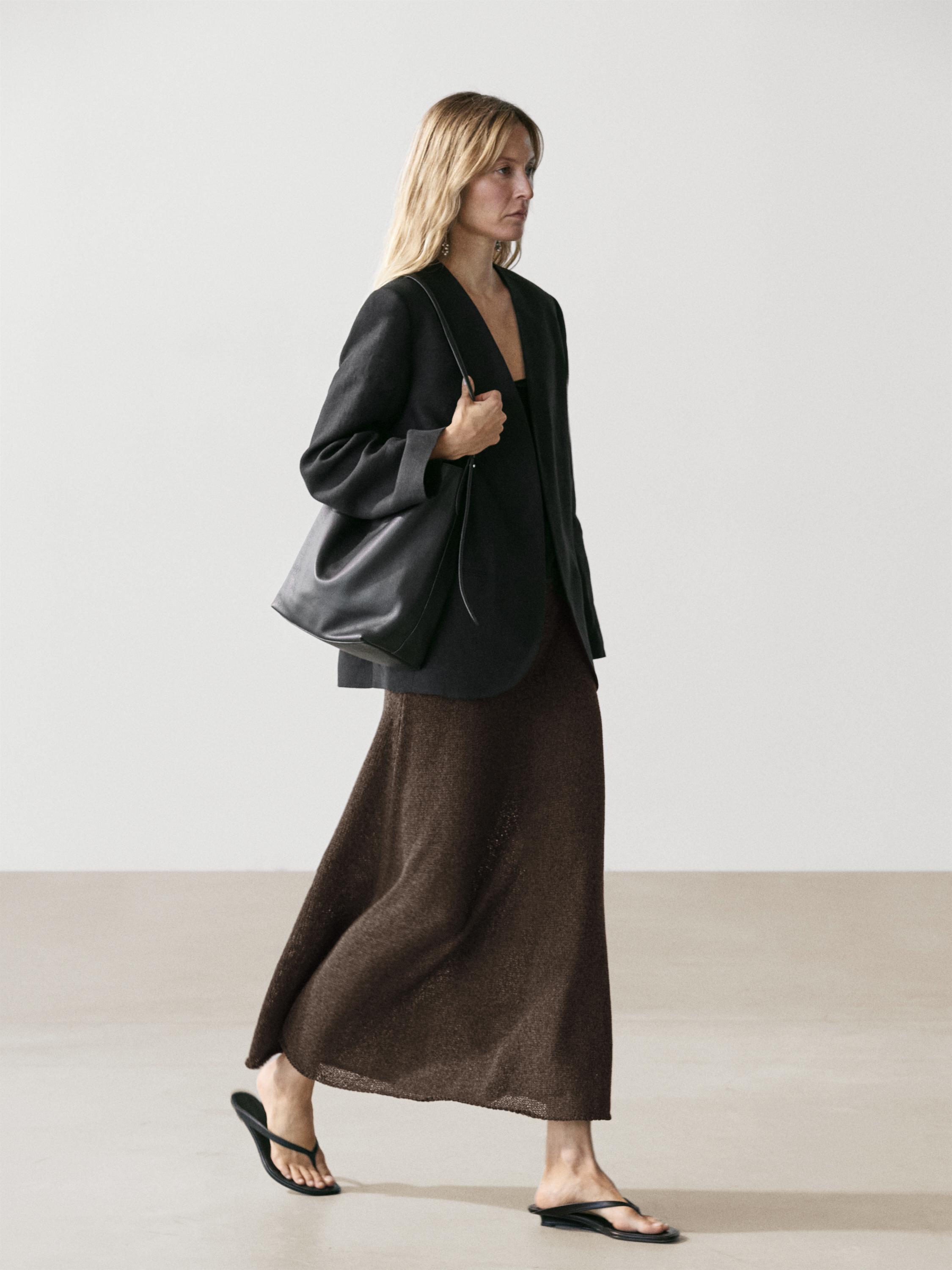 Long cotton blend knit skirt